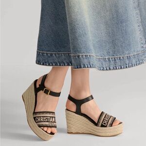 NWT Dior Black and Tan Wedge Sandals US 10 EU 40